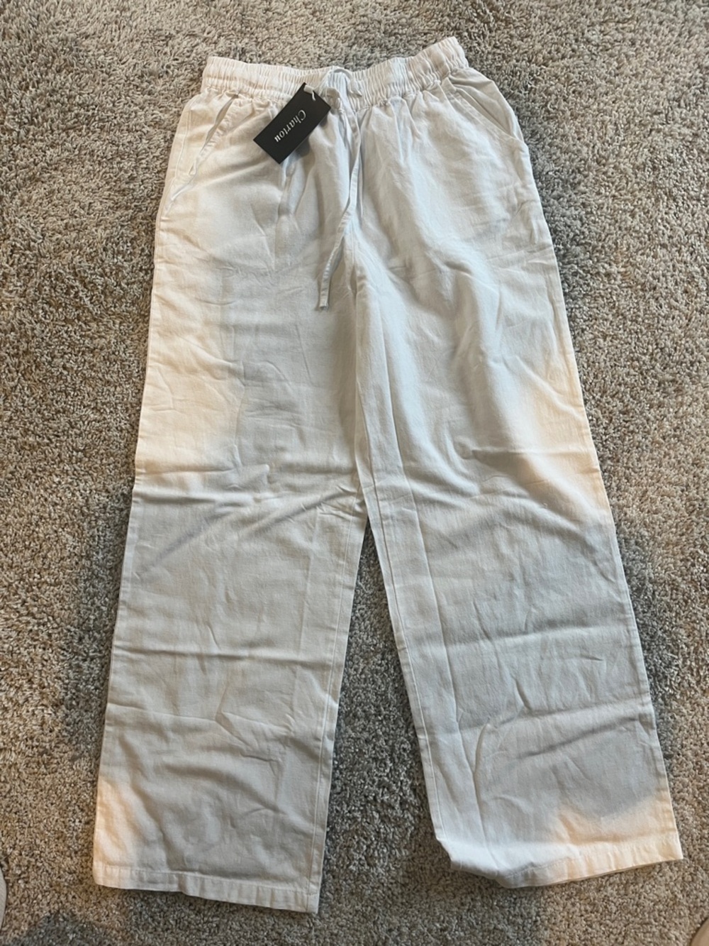COTTON-LINEN Drawstring Chinos in Light Beige